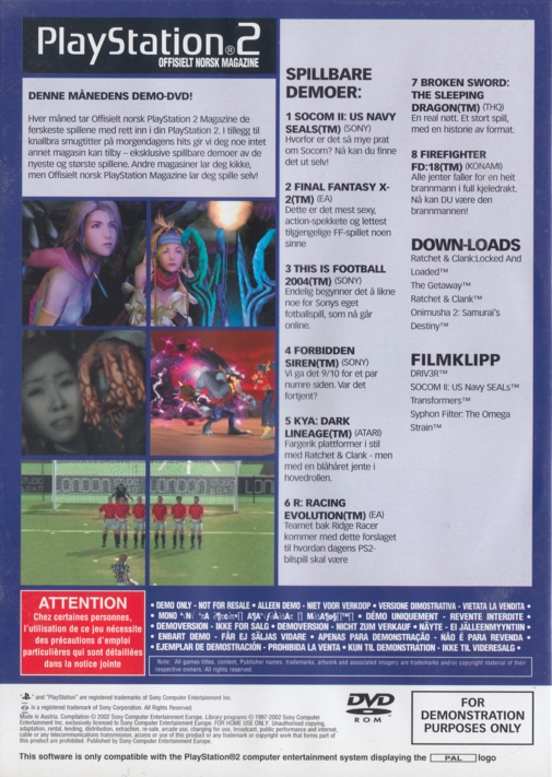 PlayStation 2 Offisielt Norsk Magazine Demo DVD 05 Image 2