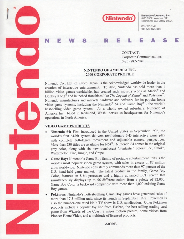 Corporate press release 1, front page Corporate press release 1, front page