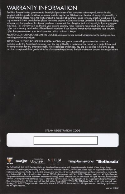 Back of manual (censored Steam key)
