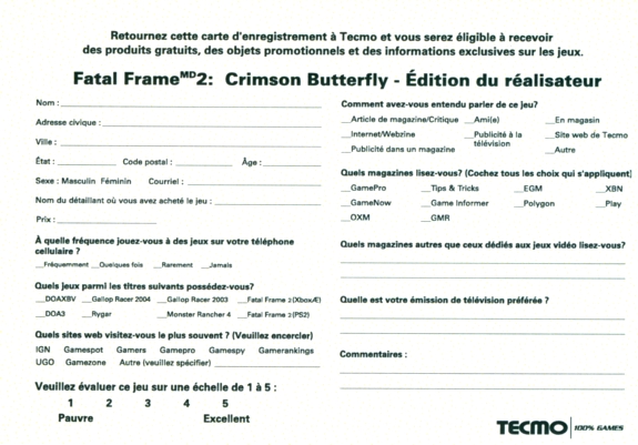 Back of French survey card