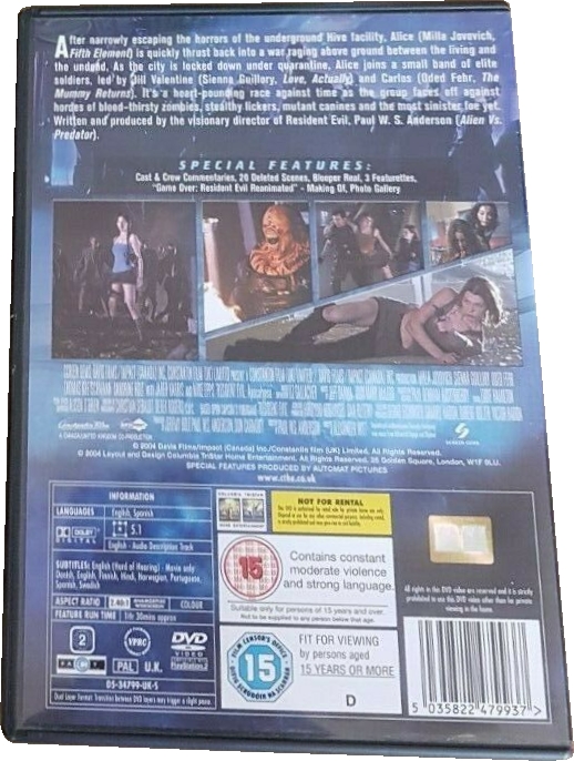 Back of Resident Evil: Apocalypse