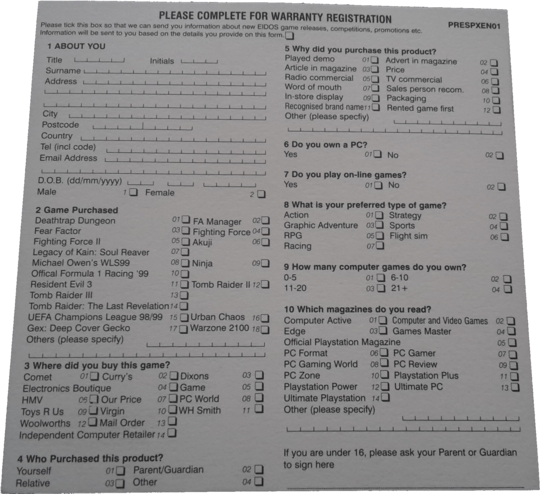 Back of registration card