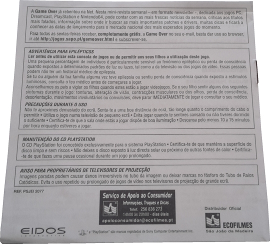 Back of Portuguese manual