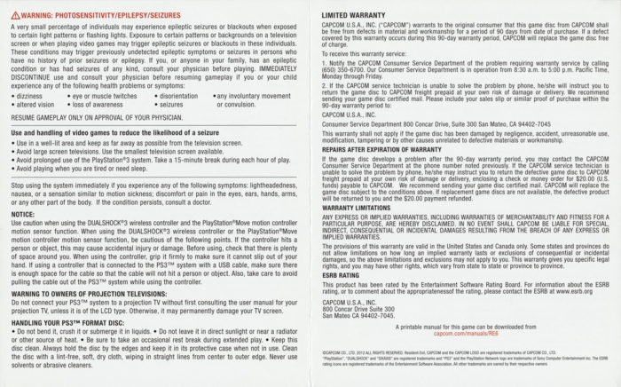 Warranty and information folder, English side