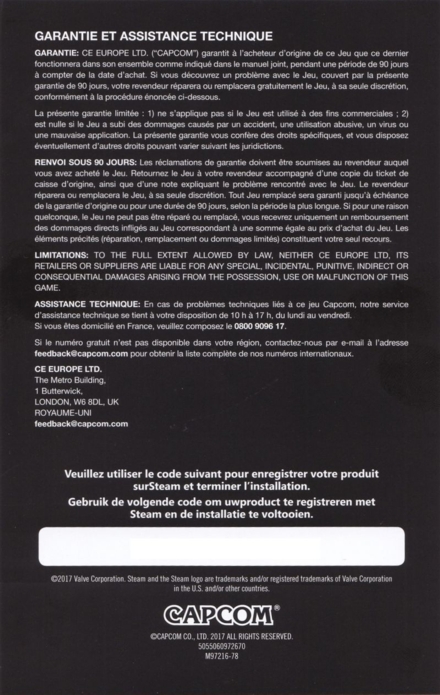 Front of warranty sheet (censored Steam key)