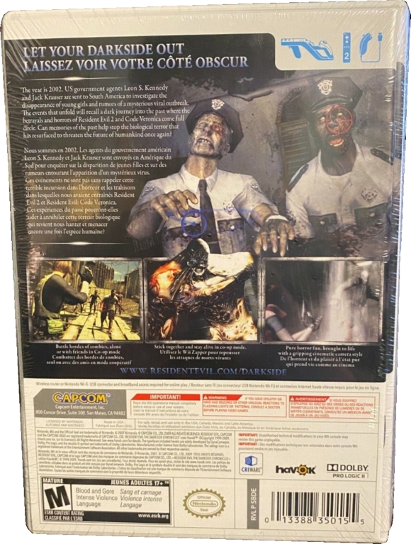 Back of sealed case with back of French manual