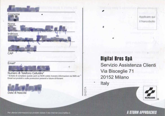 Back of registration card (censored details)