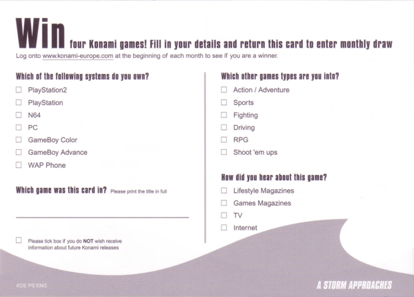 Front of survey/ registration card