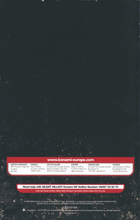 Back of Silent Hill 3 manual