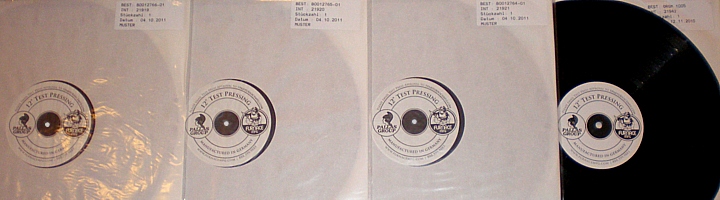 ORG test pressings, from left to right: third pressings of Nevermind, In Utero, Unplugged In New York, and first pressing of Incesticide